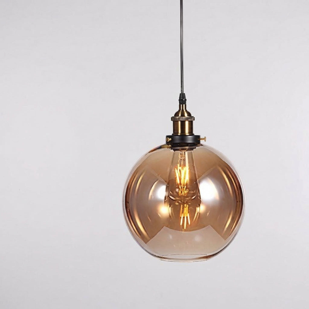 Vintage Round Glass Globe Pendant Light With Brass Ceiling Lamp