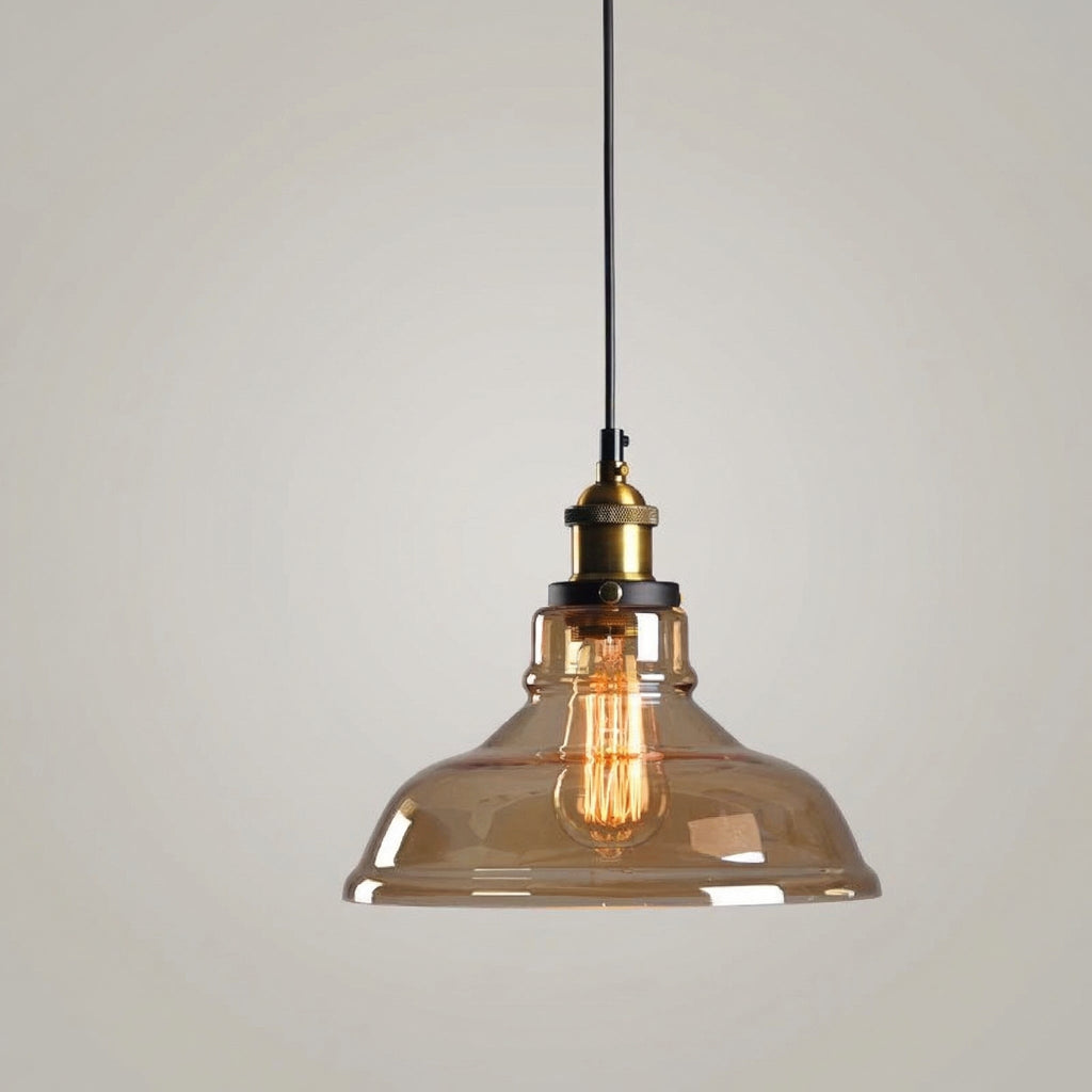 Artisan Vintage Industrial Glass Pendant Light Wide Curved Shade