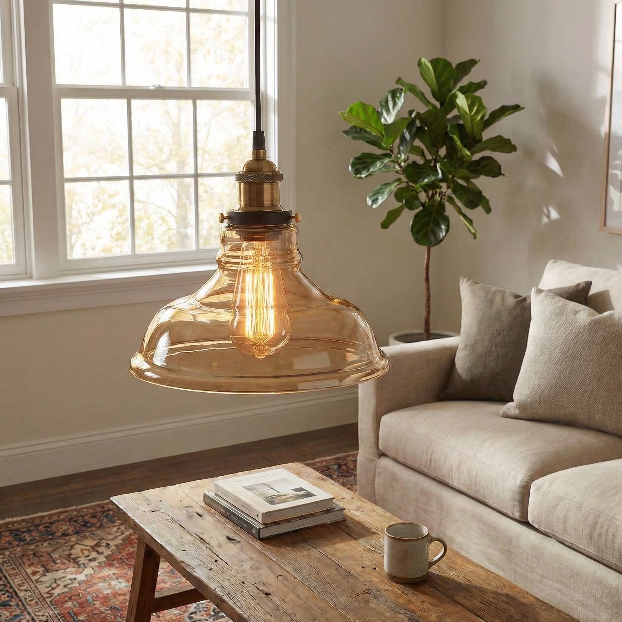 Artisan Vintage Industrial Glass Pendant Light Wide Curved Shade