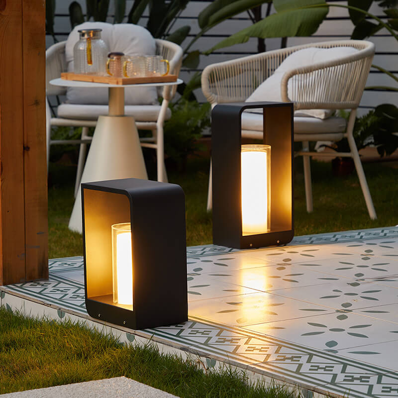 Black Rectangular Solar Outdoor Lantern With Frosted Glass Diffuser