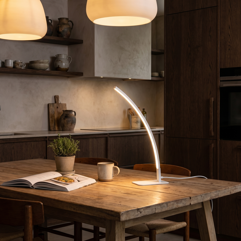 Modern Curved LED Table Lamp 8W USB Powered Dimmable Desk Light