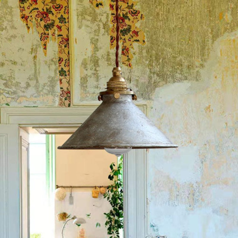 Vintage Rustic Industrial Hanging Pendant Light With Metal Cone Shade