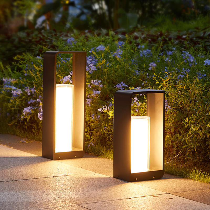 Black Rectangular Solar Outdoor Lantern With Frosted Glass Diffuser