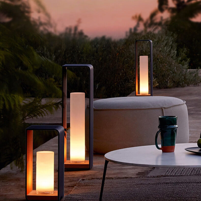 Black Rectangular Solar Outdoor Lantern With Frosted Glass Diffuser