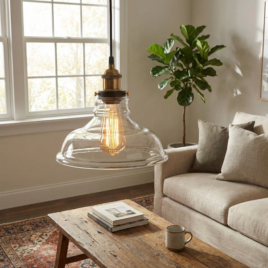 Artisan Vintage Industrial Glass Pendant Light Wide Curved Shade