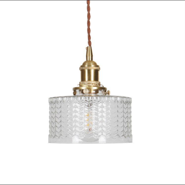 Round Brass Textured Glass Ceiling Pendant Light With Copper Socket