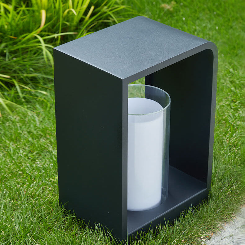Black Rectangular Solar Outdoor Lantern With Frosted Glass Diffuser