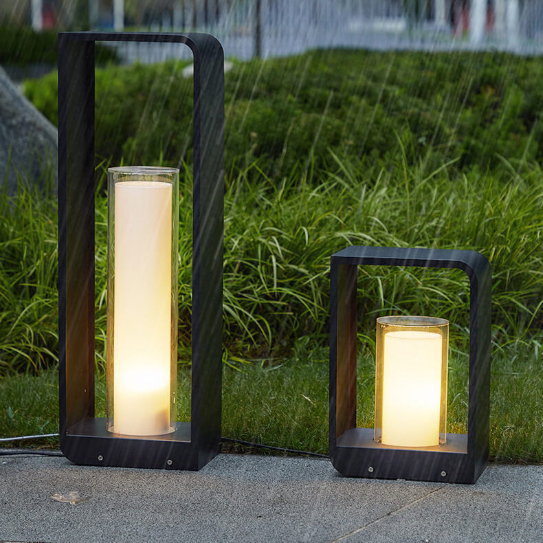 Black Rectangular Solar Outdoor Lantern With Frosted Glass Diffuser