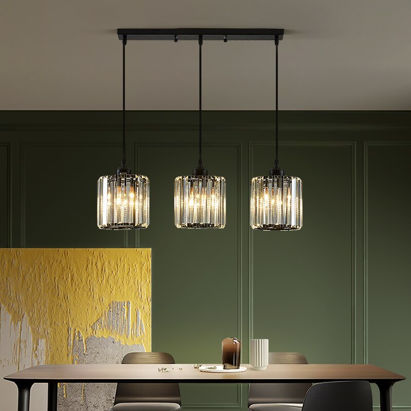 Transparent Ribbed Glass Cylinder Cluster Pendant Light
