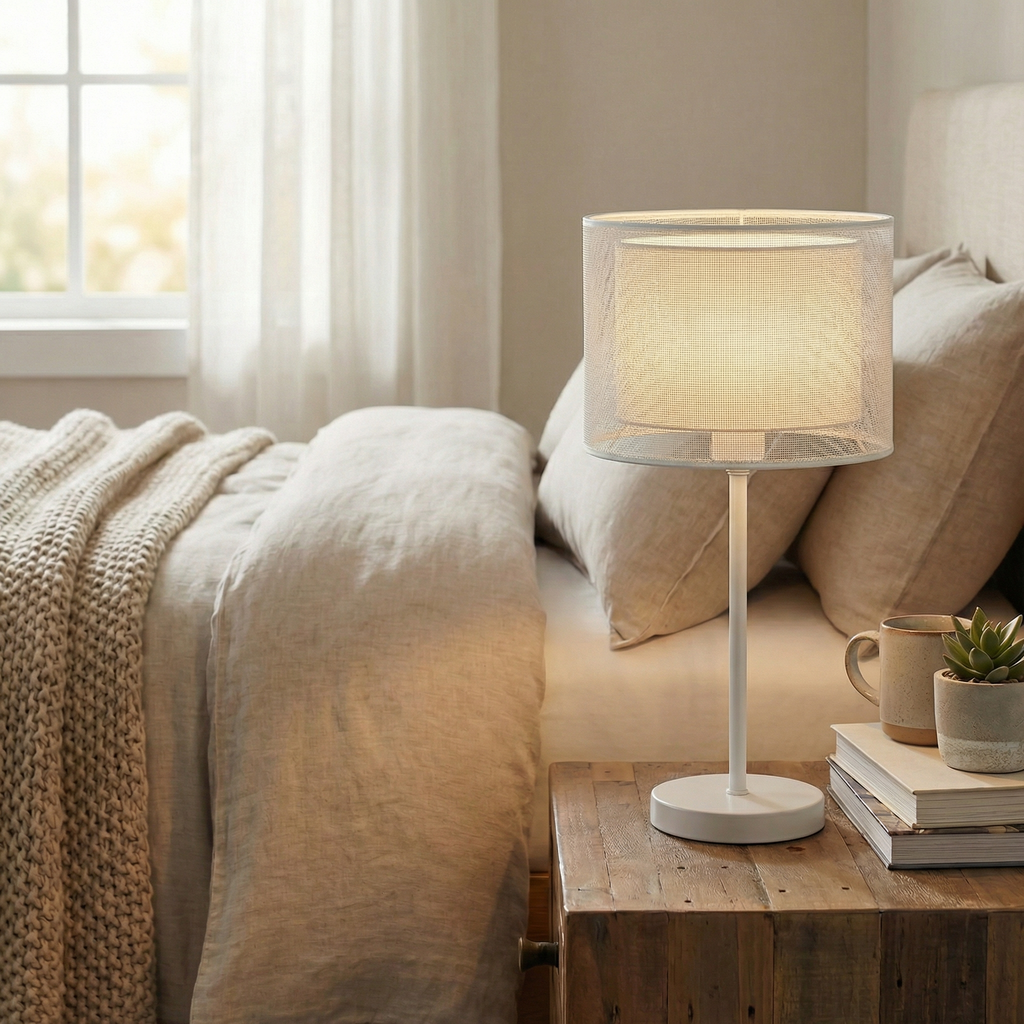 LumaGlow Black Mesh Table Lamp With Dual Layer Ambient Lighting