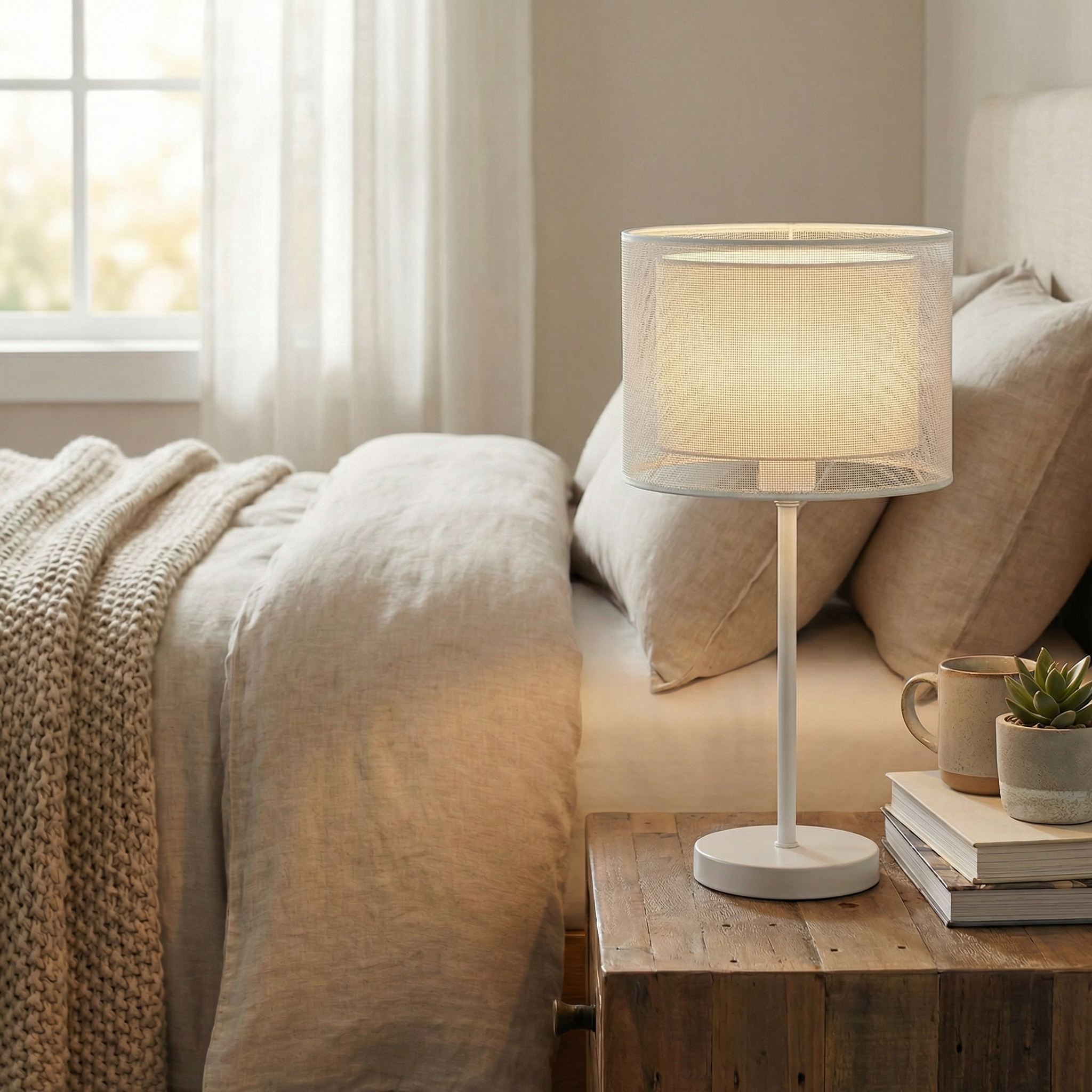 LumaGlow Black Mesh Table Lamp With Dual Layer Ambient Lighting