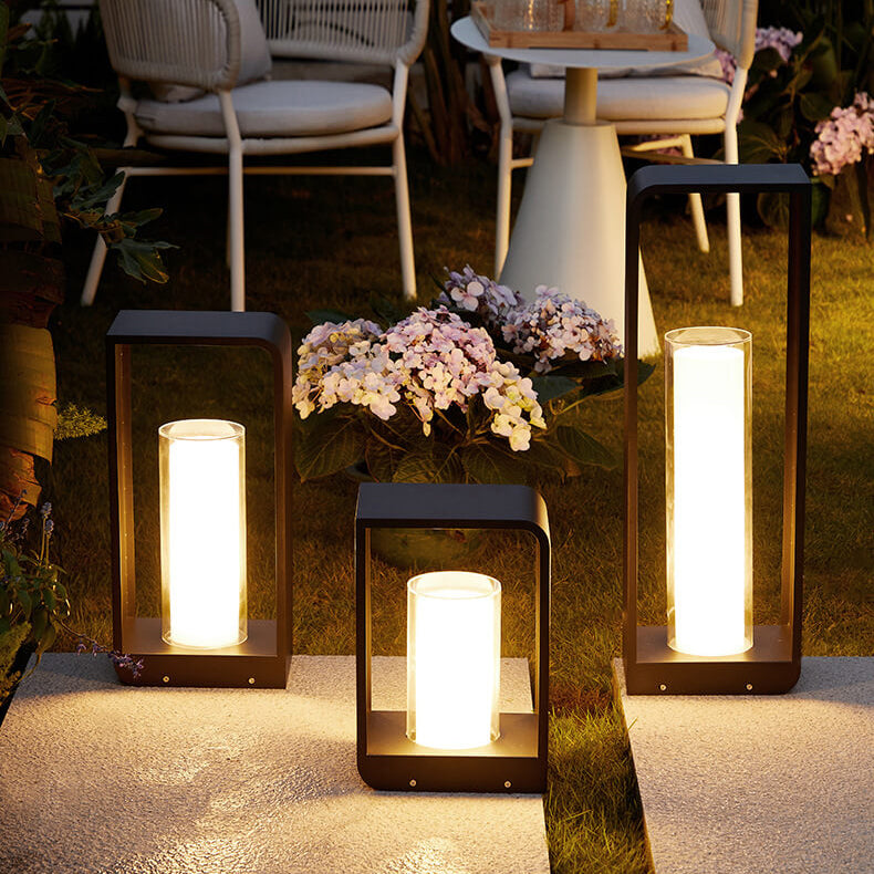 Black Rectangular Solar Outdoor Lantern With Frosted Glass Diffuser