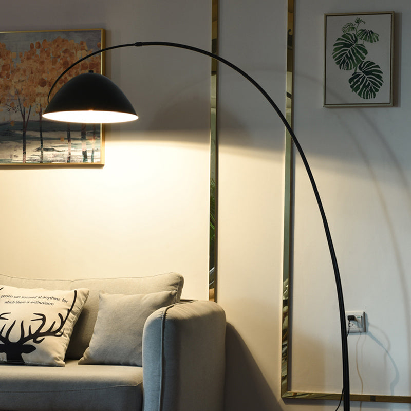 Contemporary Matte Black Arc Floor Lamp With Sturdy Round Base