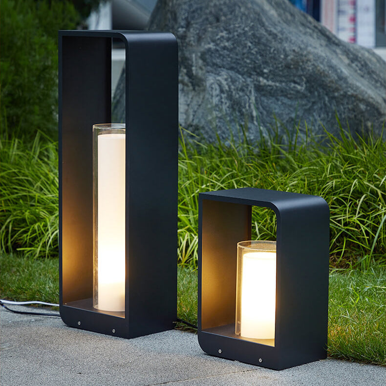 Black Rectangular Solar Outdoor Lantern With Frosted Glass Diffuser