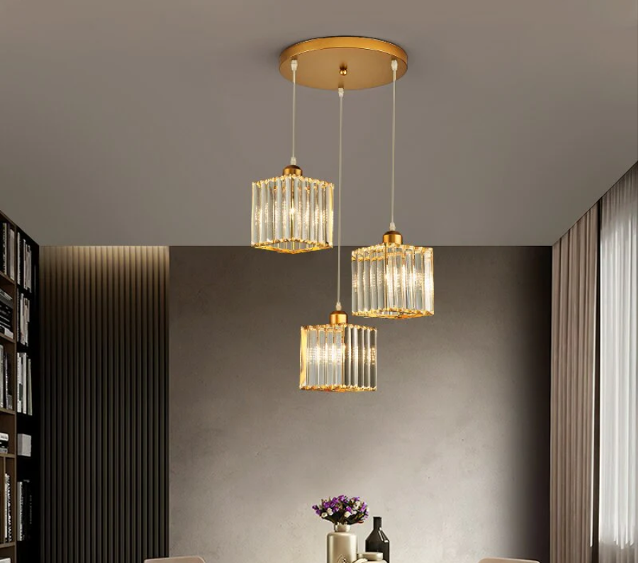 Transparent Ribbed Glass Cylinder Cluster Pendant Light