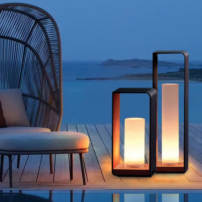 Black Rectangular Solar Outdoor Lantern With Frosted Glass Diffuser