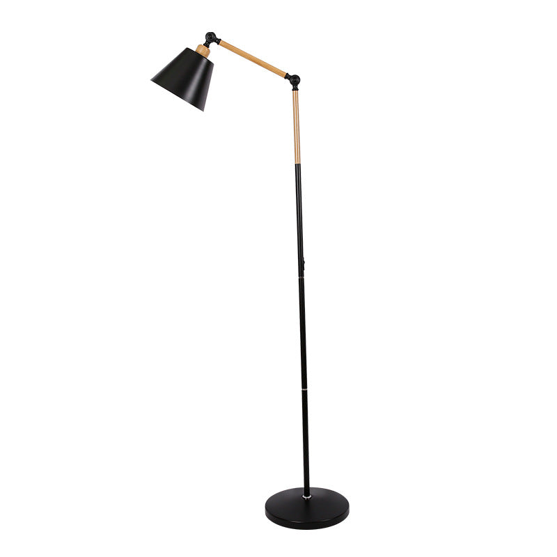 Lumina Nordic Adjustable Standing Lamp With Wooden Arm And Metal Frame