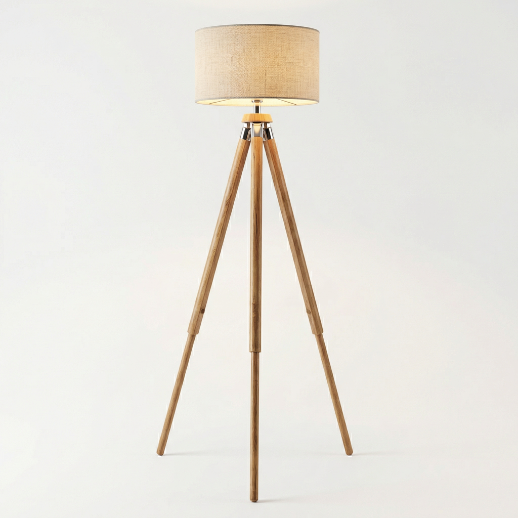 Luminara Tripod Floor Lamp With Wood Base And Fabric Shade