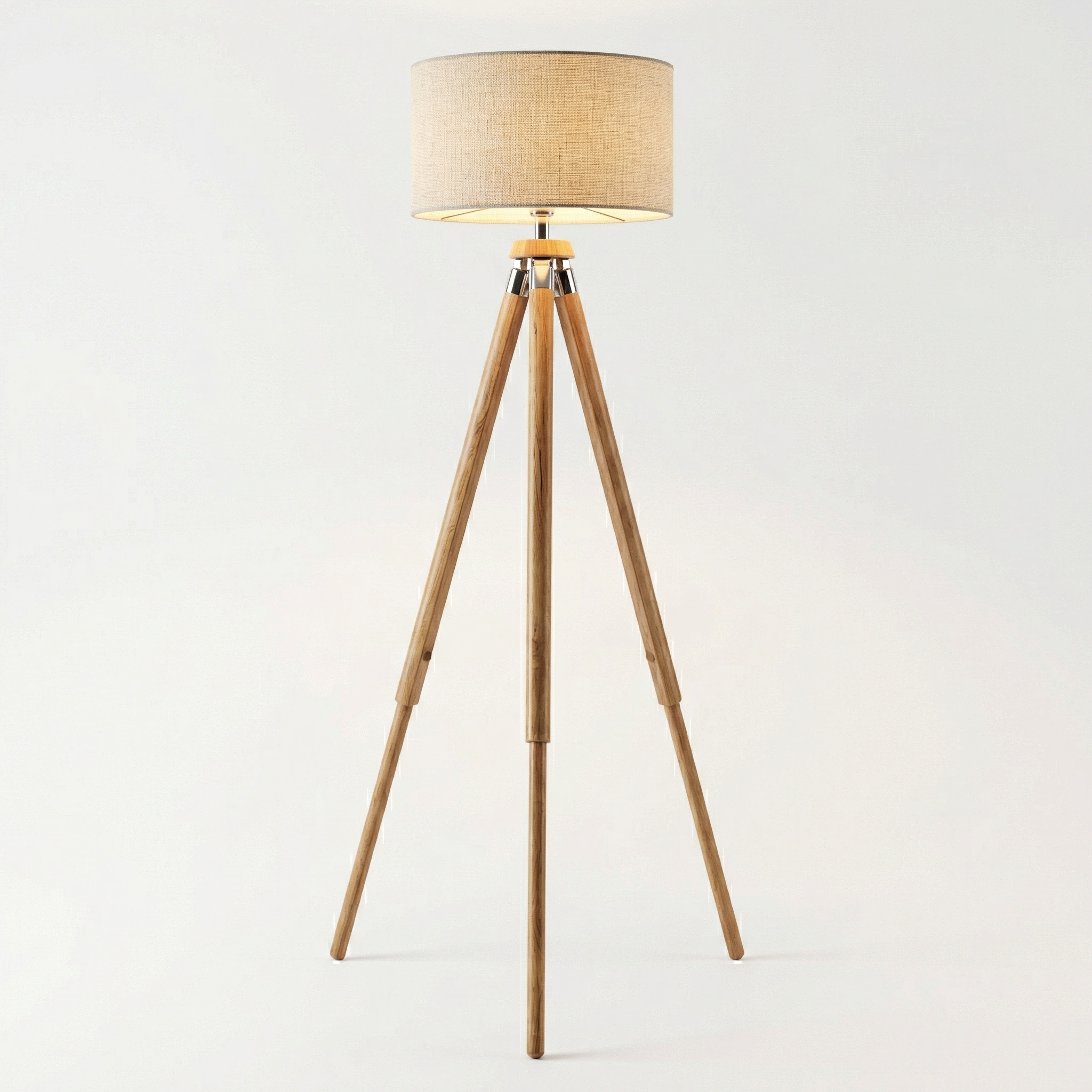 Luminara Tripod Floor Lamp With Wood Base And Fabric Shade