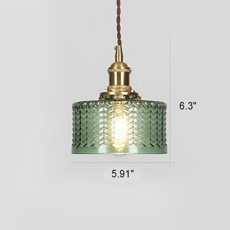 Round Brass Textured Glass Ceiling Pendant Light With Copper Socket