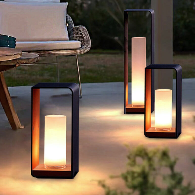 Black Rectangular Solar Outdoor Lantern With Frosted Glass Diffuser