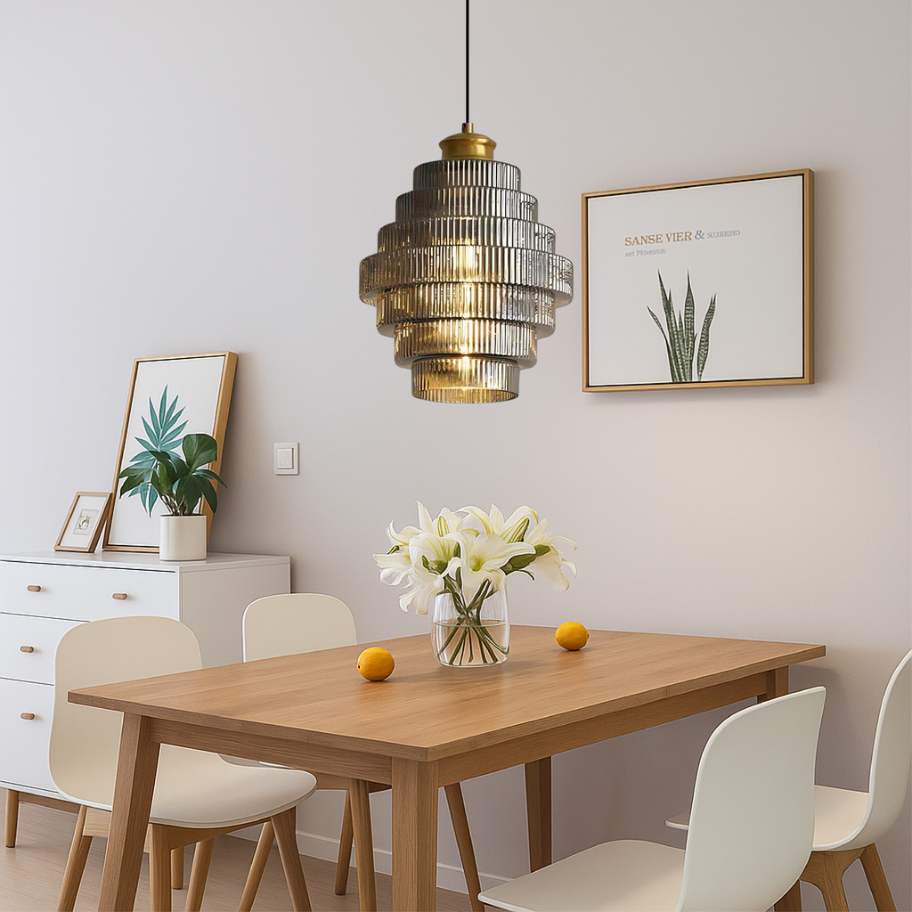 Vintage Tiered Glass Pendant Light E27 Socket For Kitchen Dining Room