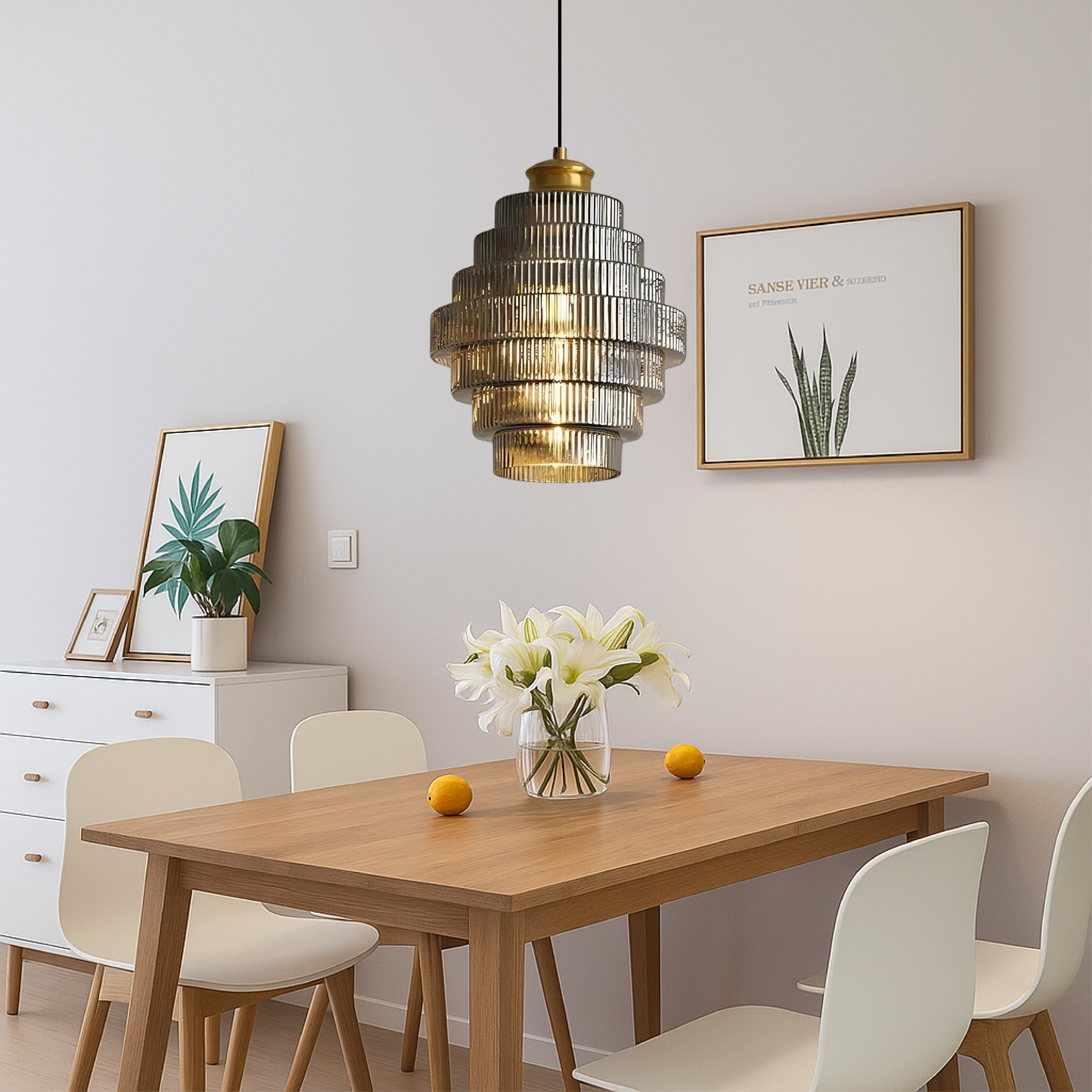 Vintage Tiered Glass Pendant Light E27 Socket For Kitchen Dining Room
