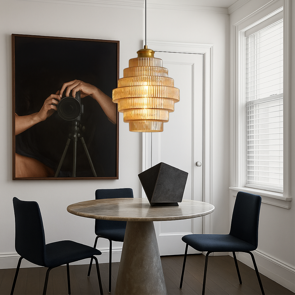 Vintage Tiered Glass Pendant Light E27 Socket For Kitchen Dining Room