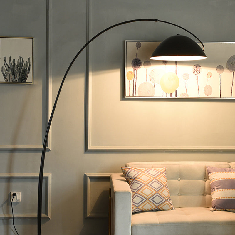Contemporary Matte Black Arc Floor Lamp With Sturdy Round Base