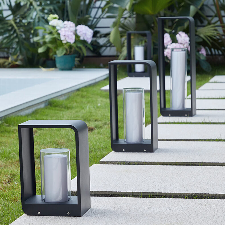 Black Rectangular Solar Outdoor Lantern With Frosted Glass Diffuser