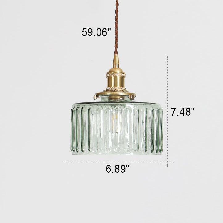 Round Brass Textured Glass Ceiling Pendant Light With Copper Socket