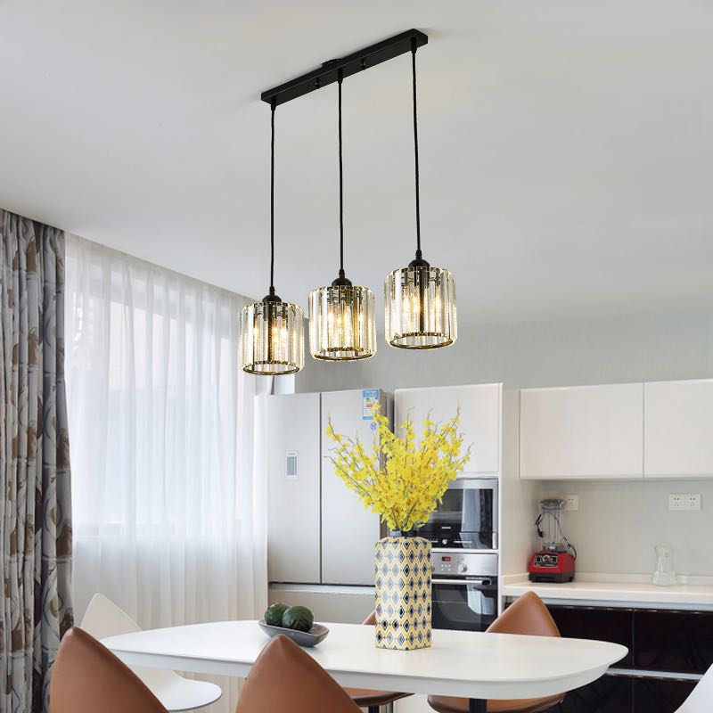 Transparent Ribbed Glass Cylinder Cluster Pendant Light