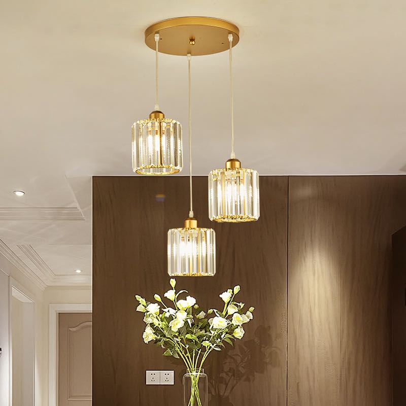 Transparent Ribbed Glass Cylinder Cluster Pendant Light