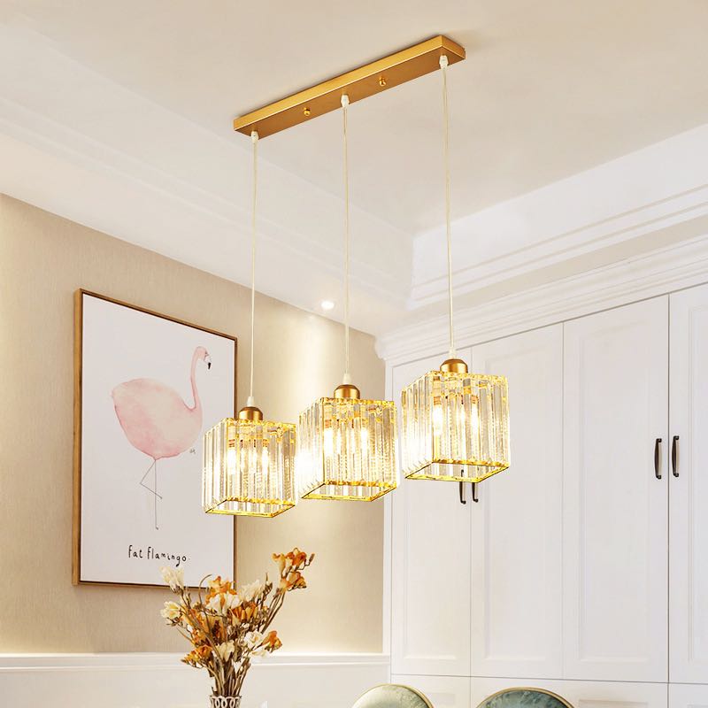 Transparent Ribbed Glass Cylinder Cluster Pendant Light