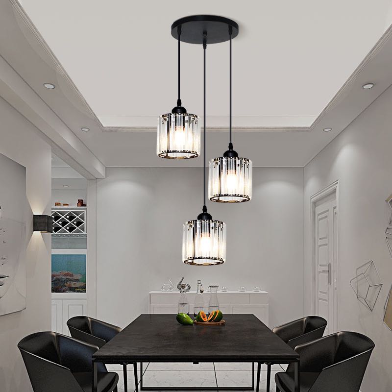 Transparent Ribbed Glass Cylinder Cluster Pendant Light