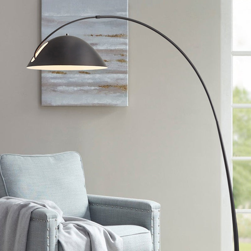 Contemporary Matte Black Arc Floor Lamp With Sturdy Round Base