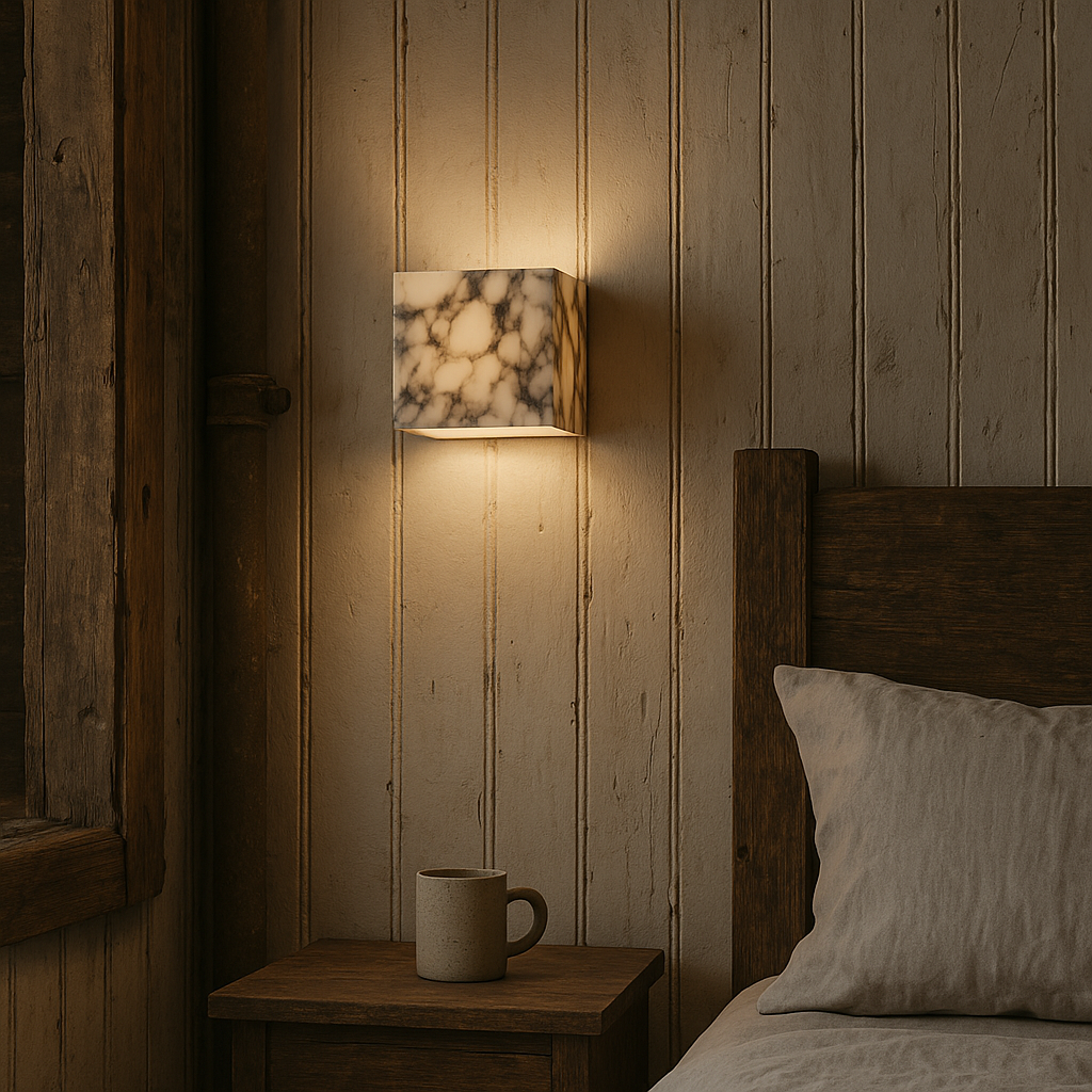 Natural Marble Cube Wall Light Minimalist Bedroom Sconce