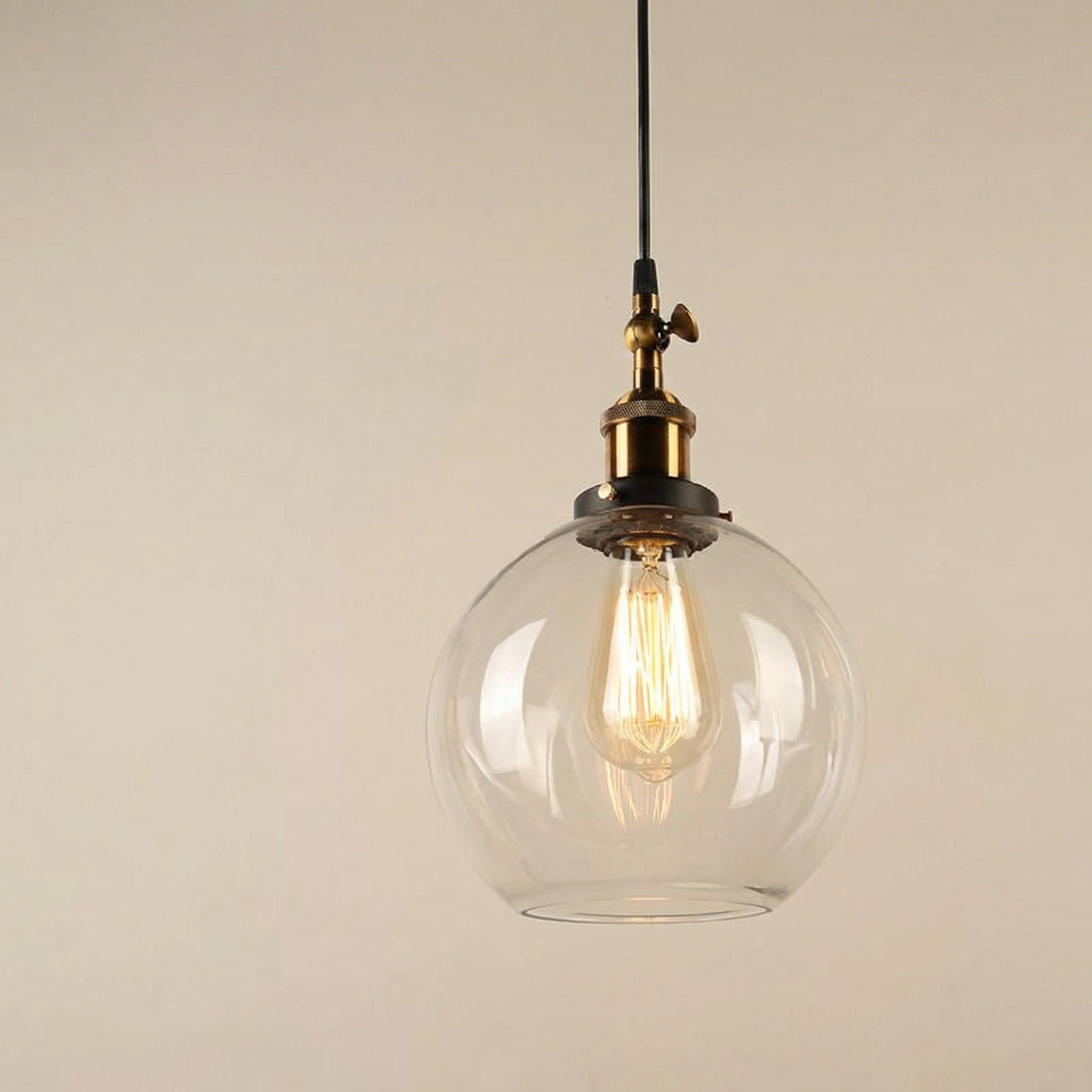 Vintage Round Glass Globe Pendant Light With Brass Ceiling Lamp