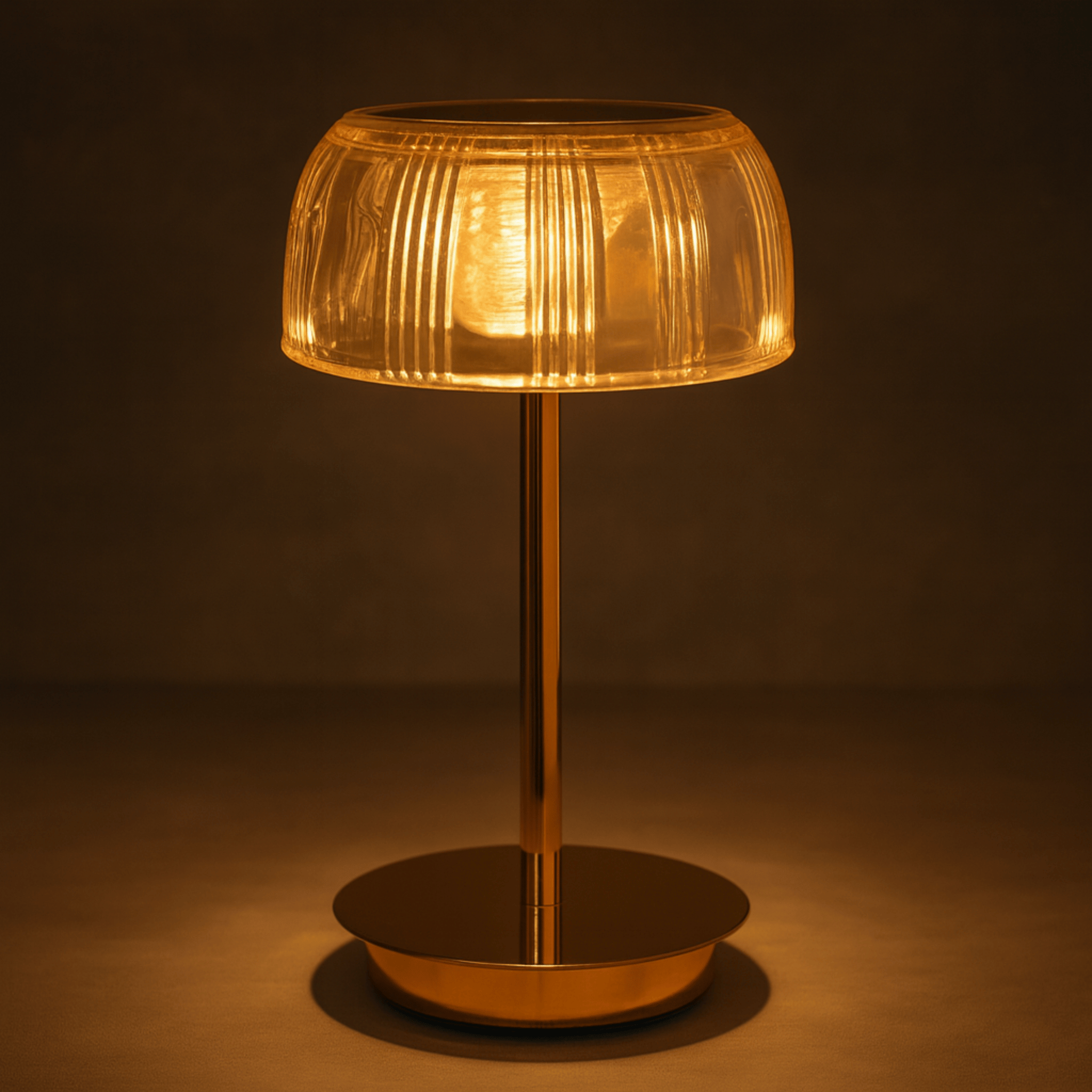 Rechargeable LED Glass Table Lamp With Ribbed Shade And Metal Base