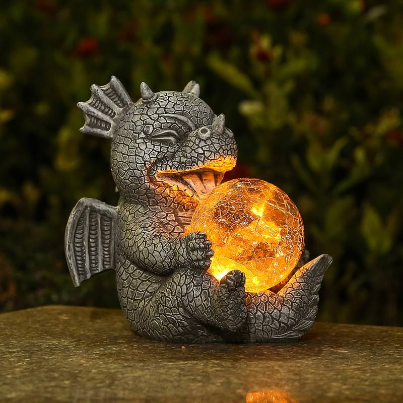 Dragon Guardian LED Table Lamp With Warm Glowing Orb Sculpture