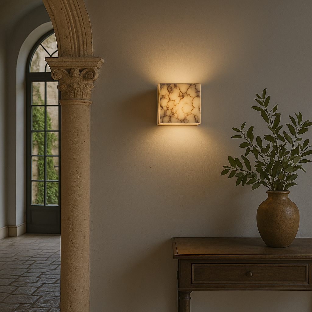 Natural Marble Cube Wall Light Minimalist Bedroom Sconce