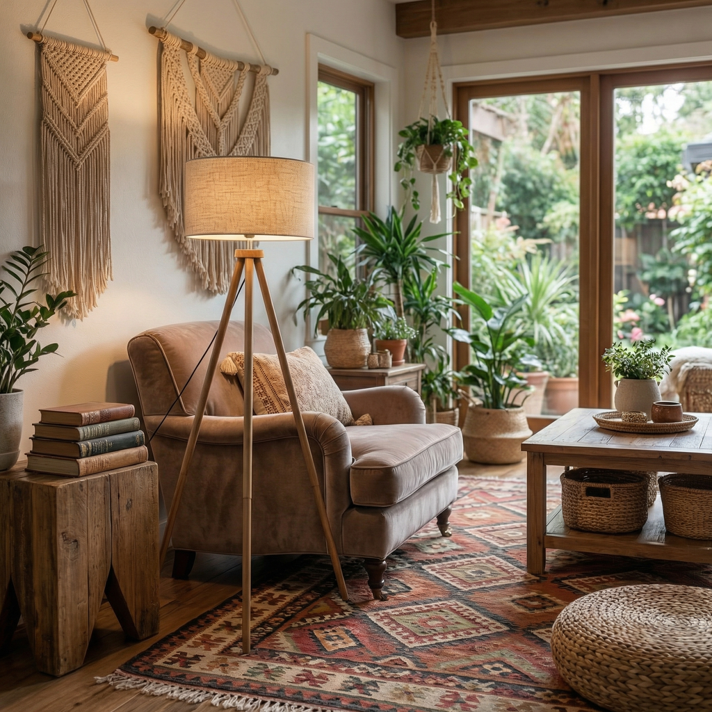 Luminara Tripod Floor Lamp With Wood Base And Fabric Shade