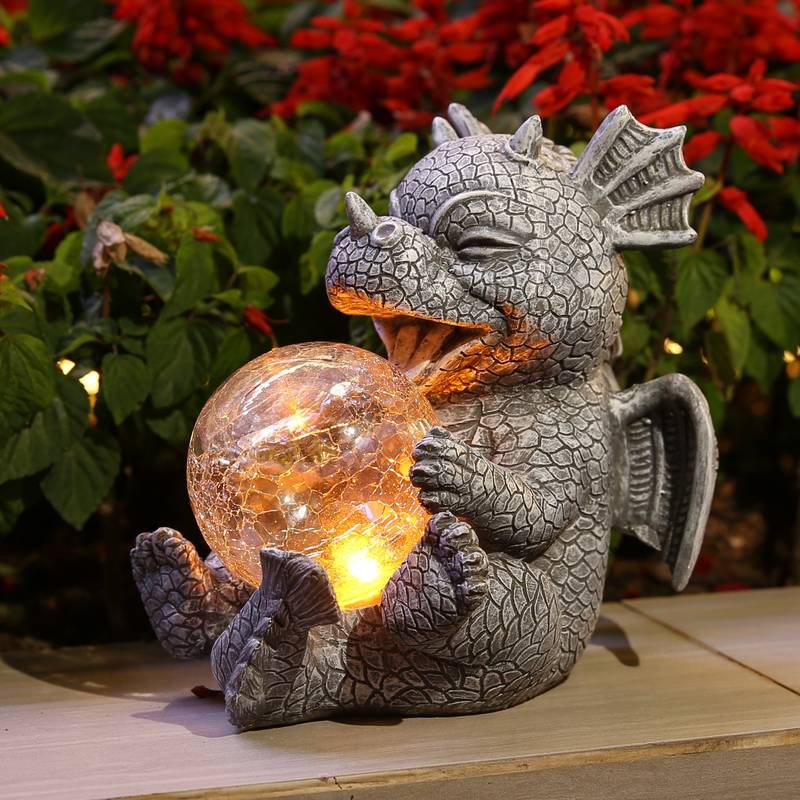 Dragon Guardian LED Table Lamp With Warm Glowing Orb Sculpture