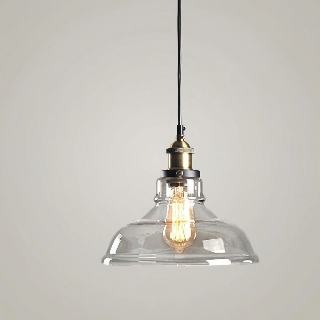 Artisan Vintage Industrial Glass Pendant Light Wide Curved Shade