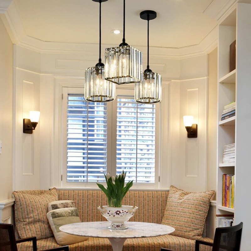 Transparent Ribbed Glass Cylinder Cluster Pendant Light