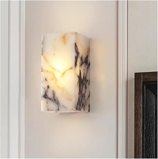 Natural Marble Cube Wall Light Minimalist Bedroom Sconce
