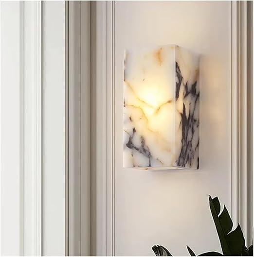 Natural Marble Cube Wall Light Minimalist Bedroom Sconce