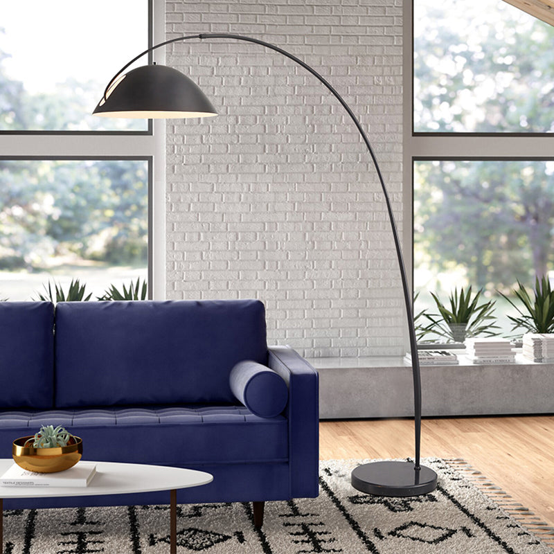Contemporary Matte Black Arc Floor Lamp With Sturdy Round Base