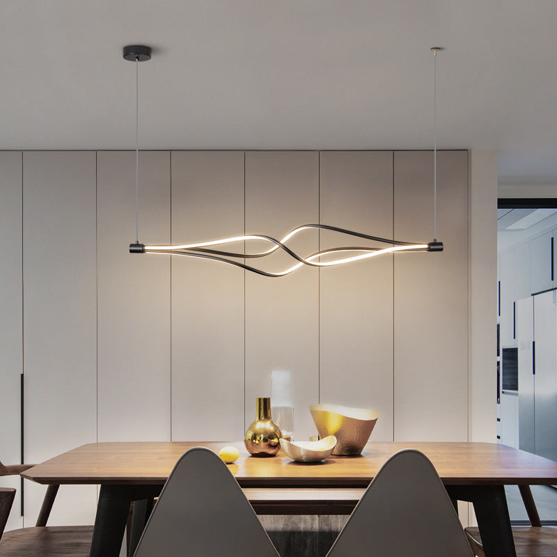 Modern Matte Black Linear LED Pendant Light With Clear Acrylic Shade