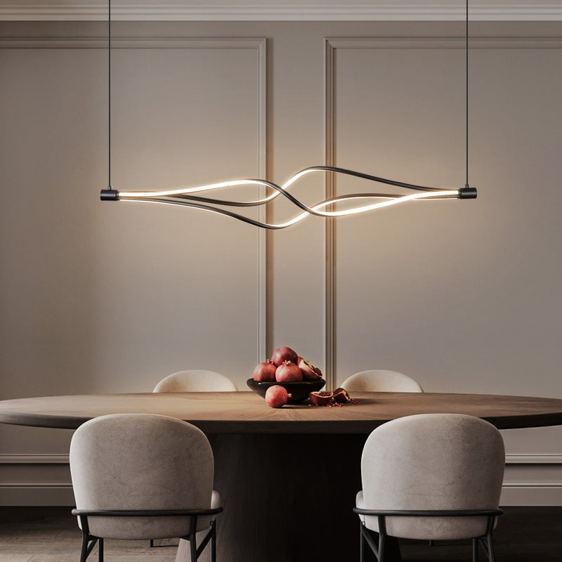 Modern Matte Black Linear LED Pendant Light With Clear Acrylic Shade